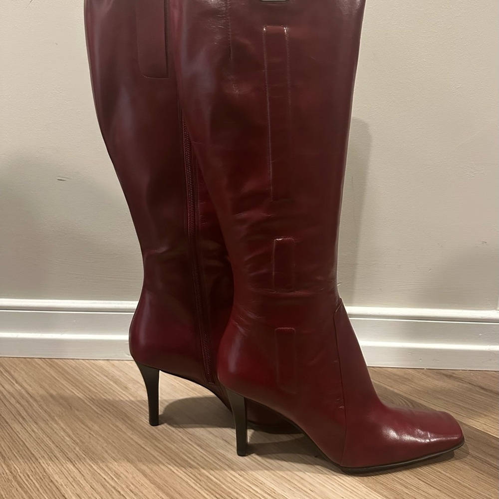 Women's Red Leather Knee-High Boots